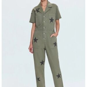 Pistola Grover Jumpsuit XS in Royal Honor Green Print Stars Ajustable Waist